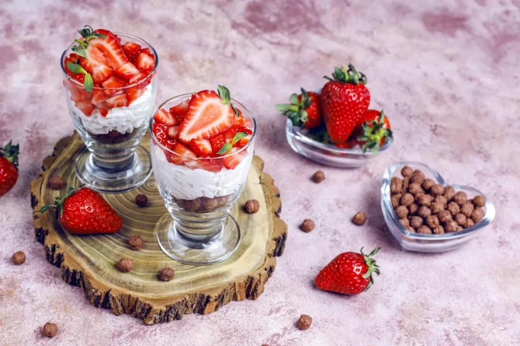 Whipped Cream with cereal and strawberries