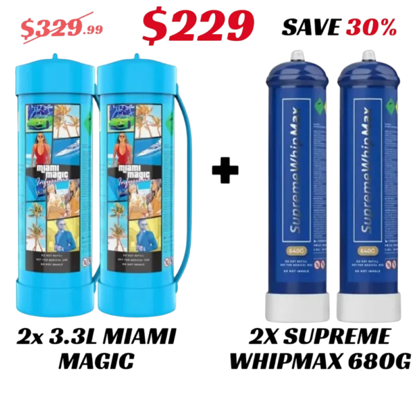 2 x MEGA 3.3L Miami Magic + 2 x SupremeWhip Max 1.1L Tanks